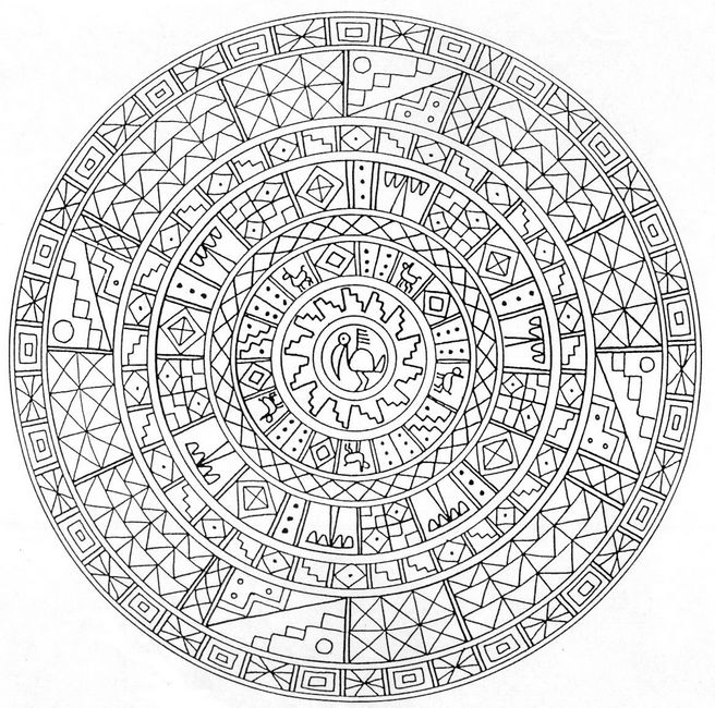 Colorare Per Adulti Disegno Mandala Con Simboli Aztechi